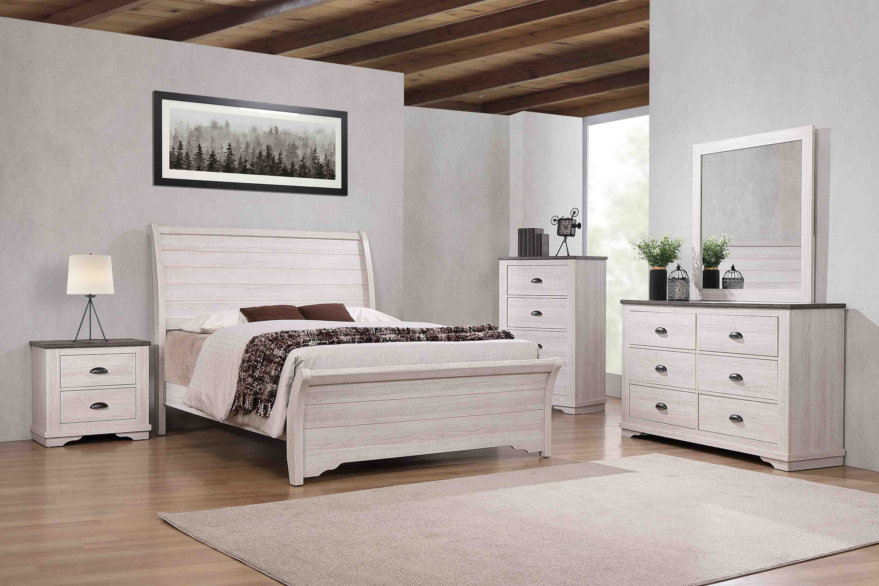 Red Barrel Studio Chalk Gray Sleigh Bedroom Set Special 5 Bed Dresser